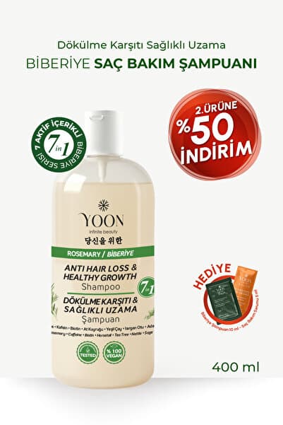 YOON Saç Dökülme Karşıtı, Sağlıklı Hızlı Saç Uzatma, Uniseks, 7 Aktifli Biberiyeli Tuzsuz Şampuan 400ml