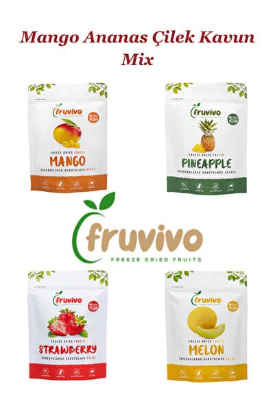 Fruvivo Freeze Dried Fruits Dondurularak Kurutulmuş, Mango, Çilek, Ananas, Kavun Mix Paket, Kurutulmuş Meyveler