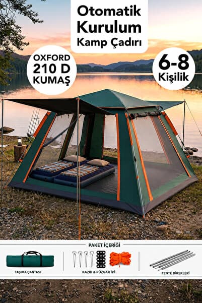 Fischer 6 Kişilik Otomatik Kurulum Kamp Çadırı - Dayanıklı Su Geçirmez Outdoor Tenteli Çadır 240x240x160cm