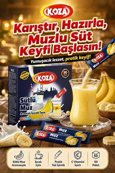 Koza Gurmelerin Seçimi Pratik Lezzet Sütlü Muz Aromalı Tek İçimlik Premium Muzlu İçecek Tozu 50 Stick