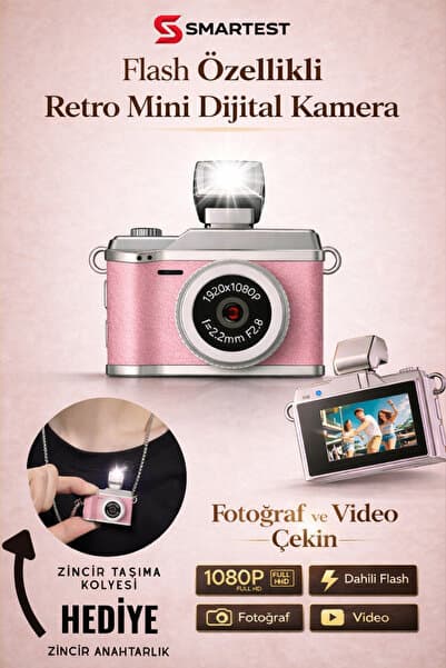 SMARTEST Mini Dijital Flashlı Kamera Selfie Video Vlog Kamerası Mini Anahtarlık 1080P