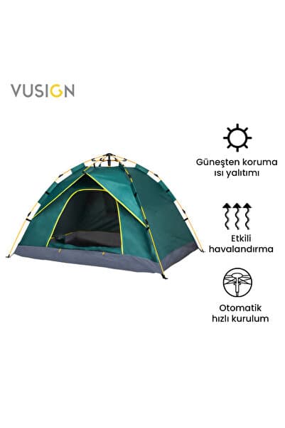 Vusign Otomatik Kamp Çadırı 2-3 Kişilik 205x205x115 cm Kolay Kurulum Suya Dayanıklı Kamp Çadırı VS4002-GN Yeşil