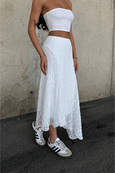 doruk collection Dantelli asimetrik astarlı etek