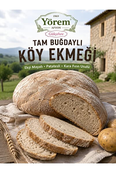 Gülçehre Afyon Yöresinden Kara Fırın Usulü Hakiki Ekşi Mayalı Patatesli Tam Buğdaylı Köy Ekmeği 1,5KG | 1 Adt