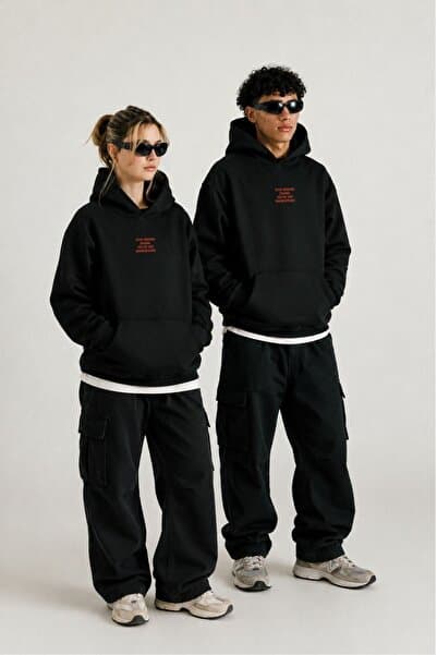 GIA - ART Unisex Oversize Sweatshirt Hoodie Shakespeare Baskılı Siyah – Kapüşonlu, 3 İplik, Kanguru Cep