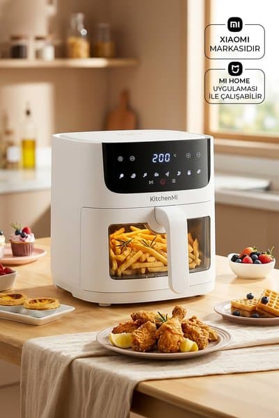 KitchenMi Kitchen Mi 12 Ekran Programlı 6 Litre Dijital Dokunmatik 1500 W Yağsız Kızartma Sıcak Hava Fritözü