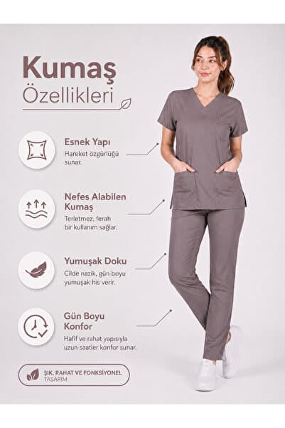 STİLMED Vizon Likralı Unisex Medikal Scrubs Takım Hemşire Doktor Cerrahi Üniforma Yarasa Kol