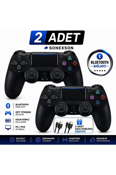 SONEX PS4 Kablosuz Oyun Kolu 2’li Set Titreşimli Joystick Tablet Telefon PC Uyumlu