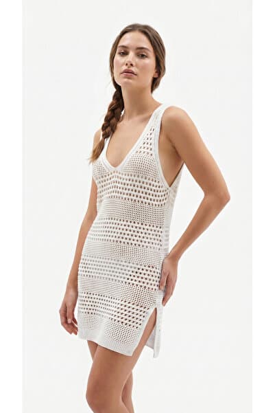 Wearified Pareo Triko Plaj Elbisesi Pamuksu Dokulu Sahil Kıyafeti Bikini Üstü Mini Elbise Cover Up Ajurlu Elbise Gece Elbisesi