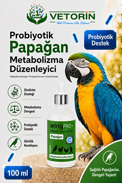 VETORİN Probiyotikli Papağan Sindirim Sistemi Desteği & Metabolizma Düzenleyici 100 ml Wing Pro+ Kanatlı Hayvanlar
