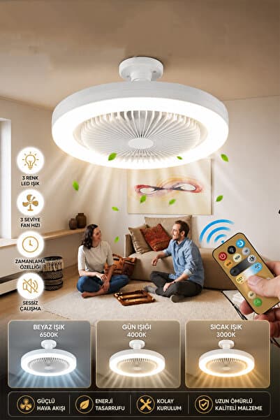 Yıldızhane 30w Akıllı Vantilator 3 Kademe Hız Dimlenebilir 3 Renk Led Işıklı Kumandalı Sabit Modern Fan Led Ampul