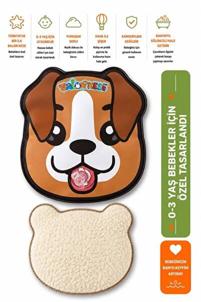 SMOOTH BATH Köpek Desenli Çocuk Bebek Banyo Balon Kesesi 0-3 Yaş Yumuşak Banyo Lifi