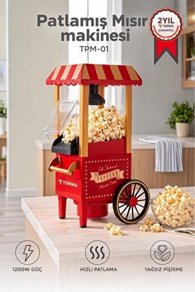 Torima Mısır Patlatma Makinesi Yağsız Ev Tipi Popcorn Makinesi TPM01 Kırmızı