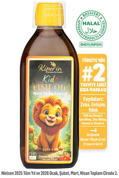 Kiperin Kids Fish Oil | Çocuk Özel | Yüksek Balık Yağı 1800, Omega 3 1206mg, Epa:180mg, Dha:900mg | 150ml