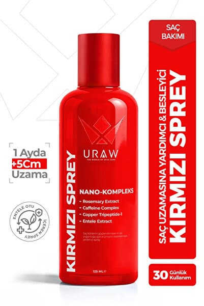 Uraw Kırmızı Sprey | Saç Uzamasını Destekleyici ve Dökülme Karşıtı Sprey