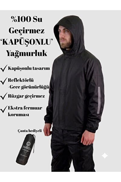 OUTDO Kapşonlu Motorcu Yağmurluğu Su ve Rüzgar Geçirmez Reflektörlü