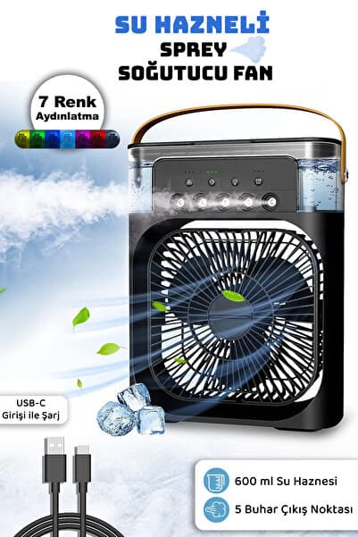 mimtec Sprey Soğutucu Fan - Su Hazneli Ledli Hava Nemlenrici Taşınabilir Fan Siyah