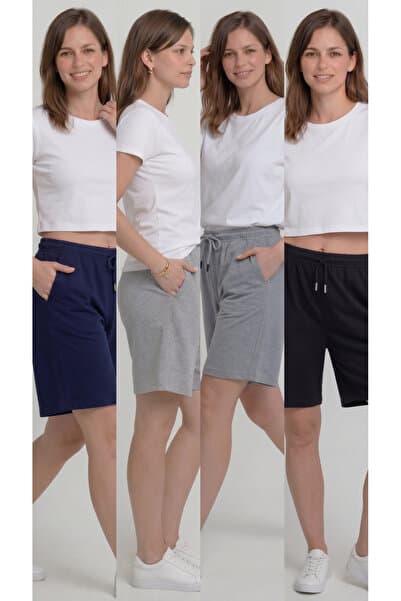 Leopars Kadın 4'Lü Paket Basic Oversize Bermuda Şort Minimal Stil