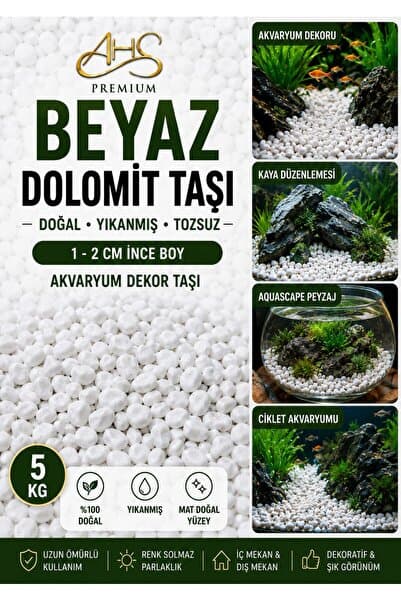 AHS Beyaz Dolomit Akvaryum Dekor Taşı 5 KG 1-2 CM Doğal Beyaz Akvaryum Çakılı Aquascape Dekoru