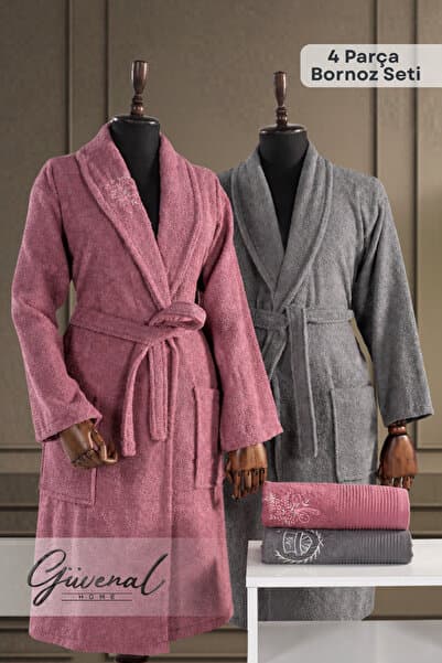 Güvenal NİL | 4 Parça Pamuklu Unisex Bornoz ve Havlu Seti | Bornoz | Erkek Bornoz | Kadın Bornoz | Havlu | Hediyelik | Sabahlık | Çeyiz