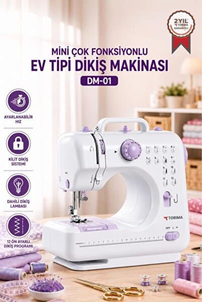 Torima Mini Dikiş Makinesi 12 Desenli Pedallı Ev Tipi DM01 Beyaz