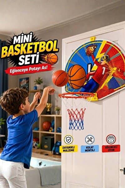 PRIME SPORTS Basketbol Potası Seti | Çocuk Basketbol Oyuncağı | Kapı Arkası Duvara Asılabilir Basket Potası | Fileli Eğitici Spor Oyuncağı