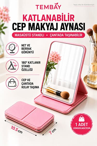TEMBAY Katlanabilir Makyaj Aynası Masaüstü Standlı Cep ve Çanta Aynası
