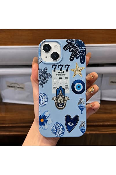 MustCase iPhone 13 / 14/ 15 Uyumlu Bebe Mavi Nazar Desenli Silikon Telefon Kılıfı