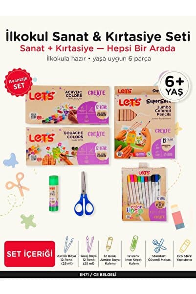 Lets İlkokul Sanat Kırtasiye Seti (Akrilik + Guaj + Boya Kalemi + Keçeli Kalem + Makas + Yapıştırıcı)