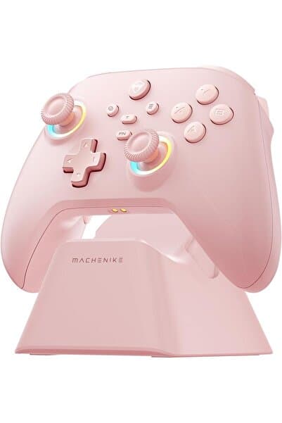 Machenike G3V2 Tri Modlu Kablosuz Oyun Kolu Hall Effect Joystick Şarj Standlı Pembe