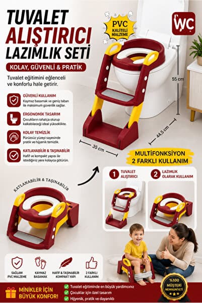 nextbuy Tuvalet Eğitim Alıştırma Koltuğu Tutma Kollu Ayarlanabilir Lazımlık Klozet Pisuvar Kapağı Merdivenli Adaptörü