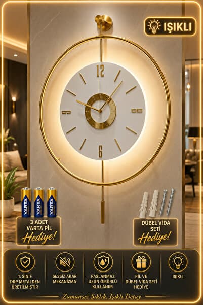 MetaQuartz Aksesuar Orjinal Metal- İskandinav Kadran Gold (BÜYÜK BOY 50X75CM) ( 3adet Pil Gelmektedir)-Metal Duvar Saati