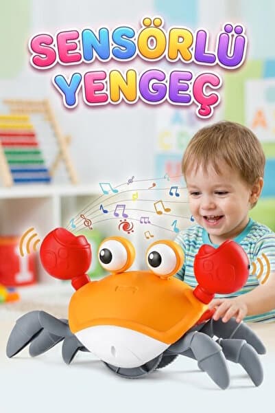 Tıfıl Toys Neşeli Müzikli Sensörlü Işıklı Yürüyen Hızı Ayarlanabilen Oyuncak Yengeç Figürü Turuncu
