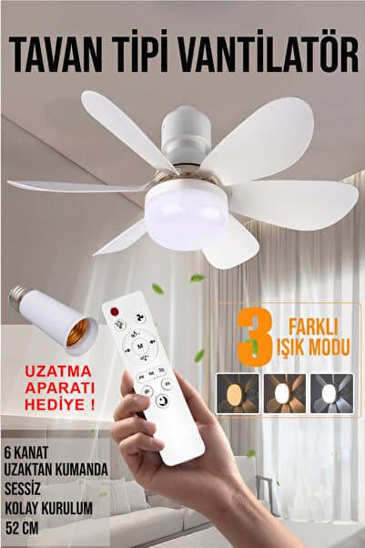 FİTHOME Sessiz Led Işıklı Çok Fonksiyonlu Kolay Kurulum Tavan Vantilatörü Duy Hediye 6 KANATLI