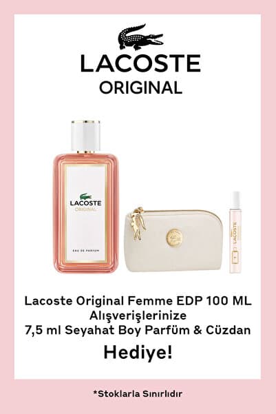 Lacoste Original Femme 100 ml Kadın Parfüm + 7,5 ml Seyahat Boy Parfüm & Cüzdan Hediyeli Set