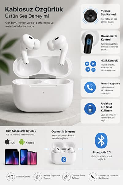 kawigo Pro2 iOS Androild Uyumlu Kulaklık TWS Kulakiçi Bluetooth Kulaklık Tüm Modellerle Uyumlu Kulaklık