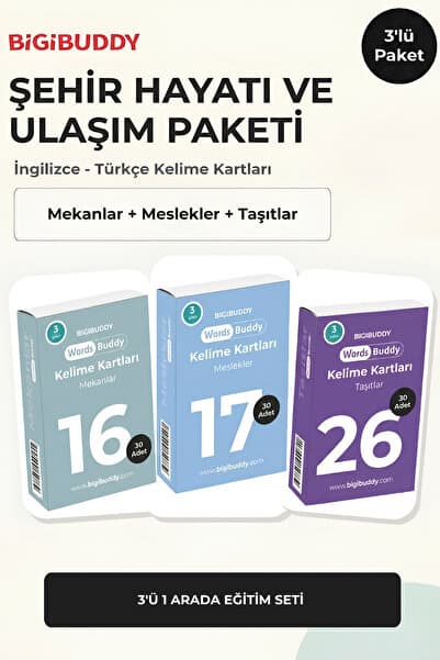 Bigibuddy WordsBuddy Türkçe İngilizce Kelime Kartları Şehir Hayatı ve Ulaşım 90 Kart 3’lü Set (BigiOne Cihaz Hariç)