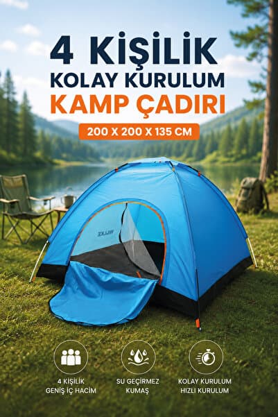 Walke 3-4 Kişilik Kolay Kurulum Kamp Çadırı 200 X 200 X 135 Cm
