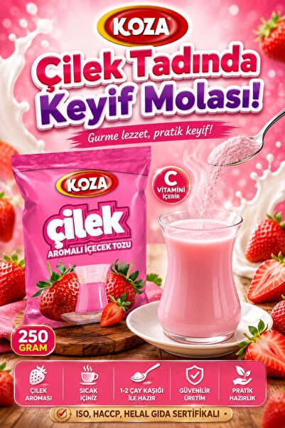 Koza Gurmelerin Seçimi Çilek Aromalı Oralet Muhteşem Lezzet Çilek Çayı Premium Meyve Çayı İçecek Tozu 250 Gram
