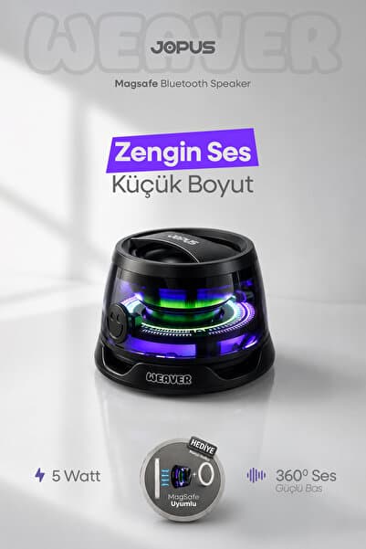 Jopus MagSafe Uyumlu Mıknatıslı Mini Kablosuz Bluetooth Hoparlör Yüksek Sesli Şarjlı Işıklı Taşınabilir