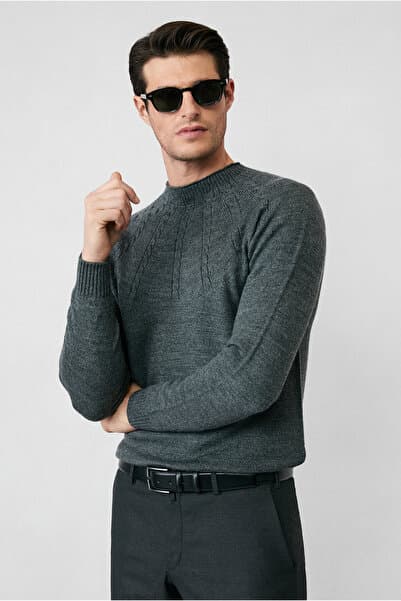 Kiğılı Yarım Balıkçı Yaka Slim Fit Desenli Triko Kazak