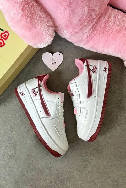 İBAZ Happy Valentines Beyaz Bordo Kirazlı Bağcıklı Sneakers