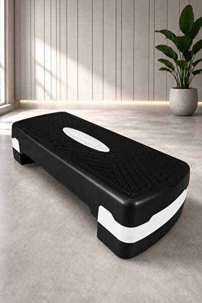 2 Kademeli Ayarlanabilir Step Tahtası Kaymaz Yüzeyli Aerobik Fitness Kardiyo Egzersiz Platformu Siyah Beyaz