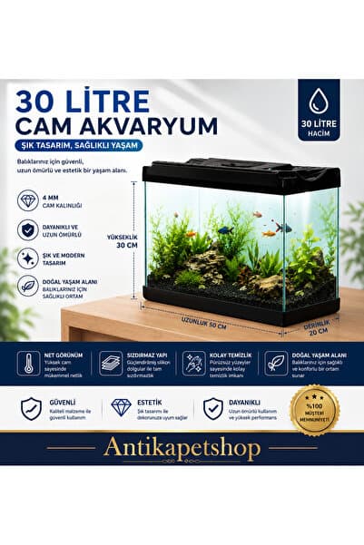 Antikapetshop AKVARYUM (50x20x30) 30 Litre