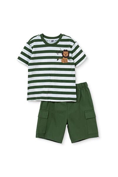 ebebek Hello Baby HelloBaby Erkek Bebek Tişört-Şort Aslan Baskılı Bağcıklı Bisiklet Yaka Short Sleeve Reçme
