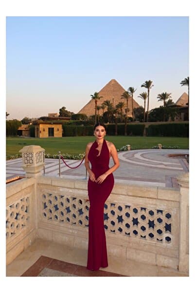 ESRAHELVACI Halter Yaka Organze Çiçekli Elbise E.H Collection