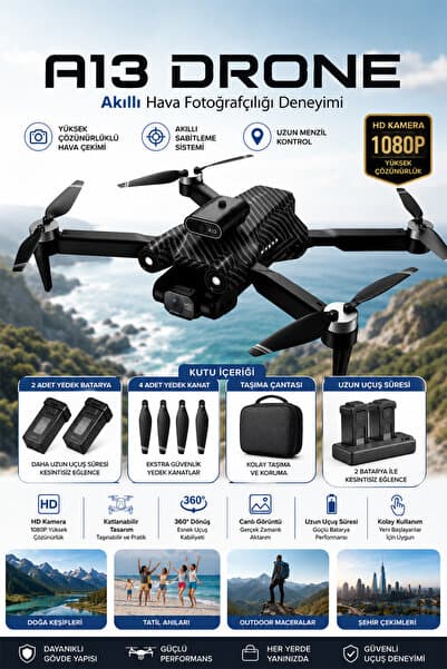 TECHNOMEN Katlanabilir HD Kameralı Drone 1080P WiFi FPV Canlı Görüntü Akıllı Sabitleme Uzun Menzil 2 Yedek Bataryalı