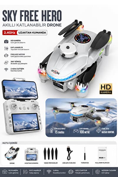 TECHNOMEN HD Kameralı Katlanabilir Drone Ekranlı Kumandalı – Canlı Görüntü, 360° Akrobatik Uçuş, Fırçasız Motor, LED Işıklı