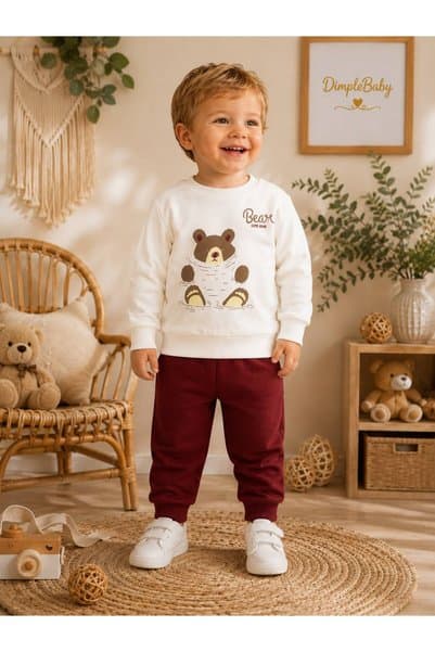 Organic Product DimpleBaby Ayıcık Baskılı Bebek Takımı