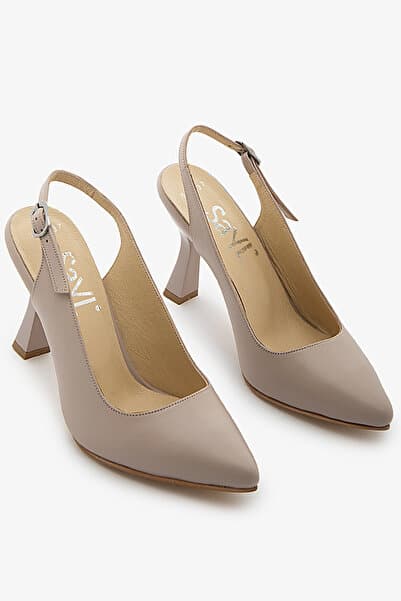 SAYL Vizon Stiletto Hakiki Deri Arkası Açık Sivri Burun Stiletto Kadın Topuklu Ayakkabı
